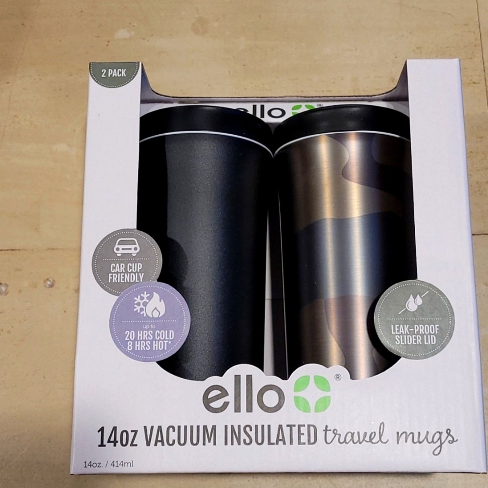 Insulated Travel Mug - 14 oz 2pk.  Coffee / Tea.- Hot / Cold